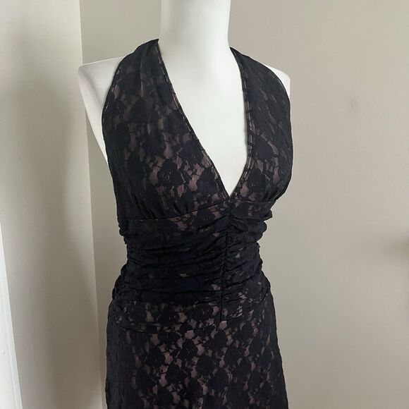 Vtg Wrapper Lace Asymmetrical Halter Dress XS Black Y2K Whimisgoth Fairy Grunge - Picture 10 of 13